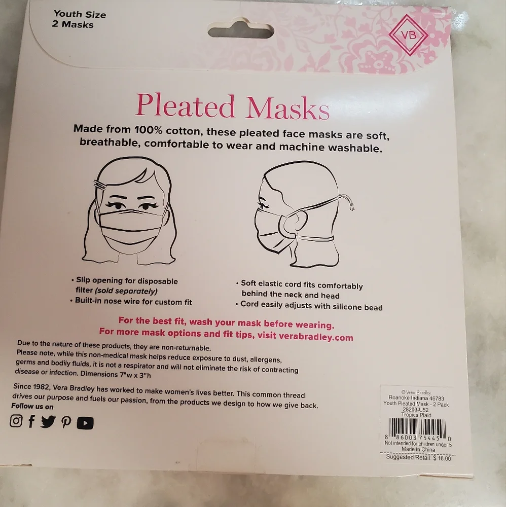 Vera Bradley Youth Masks New